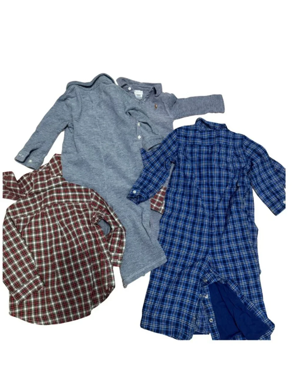 Lot of 3 Ralph Lauren Baby Boy Plaid Shirt Rompers Preppy Blue Red - 9M